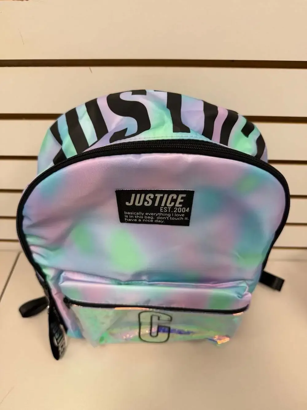 Justice Initial 'C' Pastel Tie-Dye Backpack with Iridescent Pocket NWT